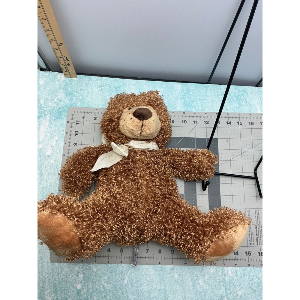 Family Christian Stores Brown Curly Fur Teddy Bear Plaid Bow Plush 13 Inch - Picture 6 of 7